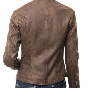 Women’s Brown Biker Genuine Lambskin Leather Jacket