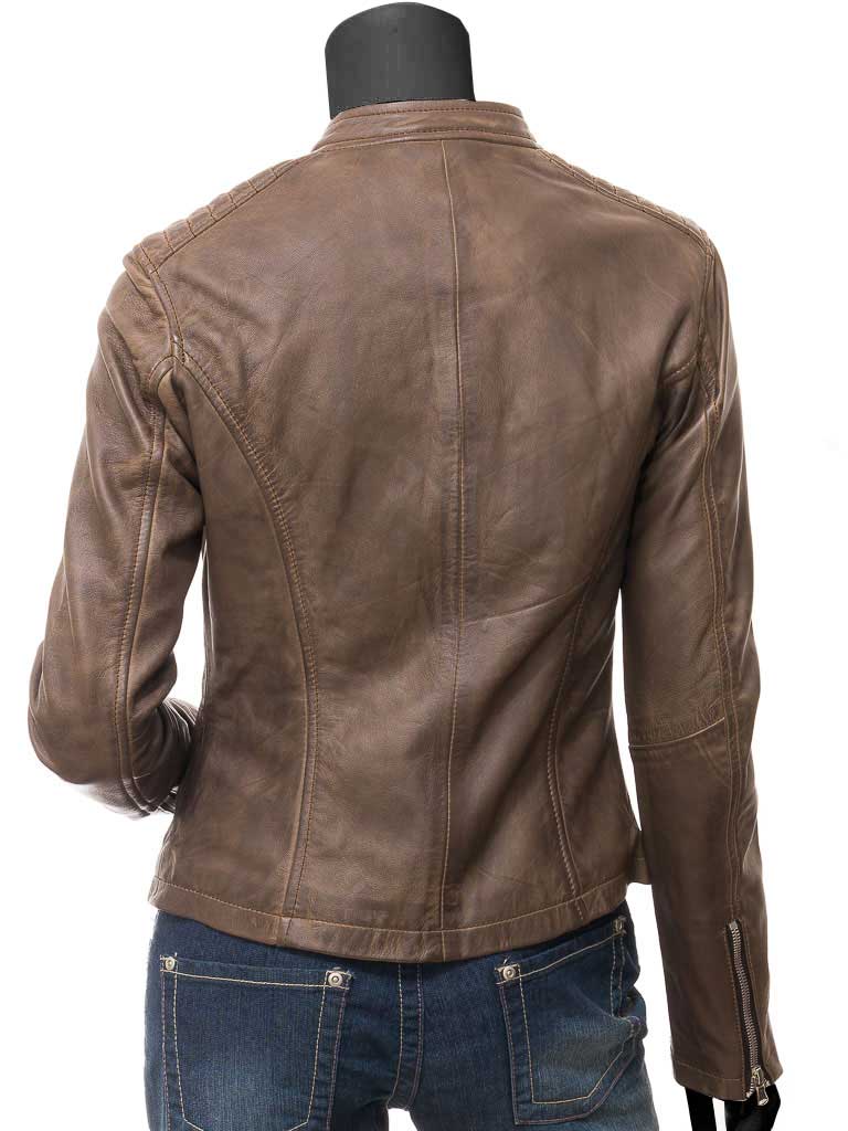 Women’s Brown Biker Genuine Lambskin Leather Jacket