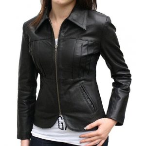 Women's Casual Slim Fit Style Black Leather Jacket