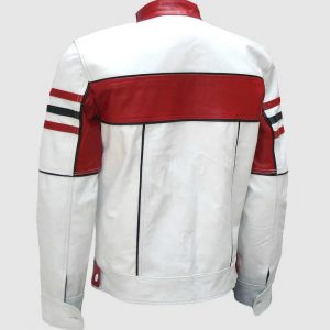 Alternative view of Mens Vintage Cafe Racer Retro White Motorcycle Leather Jacket