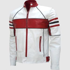 Mens Vintage Cafe Racer Retro White Motorcycle Leather Jacket