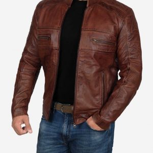 Alternative view of Austin Mens Distressed Brown Leather Cafe Racer Jacket