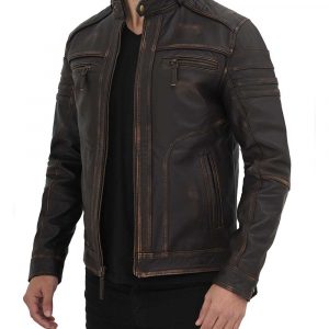 Alternative view of Mens Vintage Distressed Brown Real Leather Four Pocket Jacket
