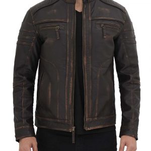 Mens Vintage Distressed Brown Real Leather Four Pocket Jacket