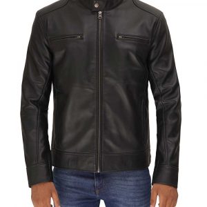 Alternative view of Dodge Mens Black Cafe Racer Leather Jacket