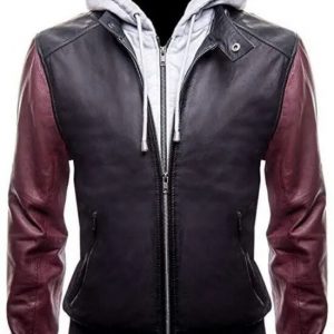 JUSTICE LEAGUE BARRY ALLEN FLASH LEATHER JACKET WITH FLEECE HOODIE