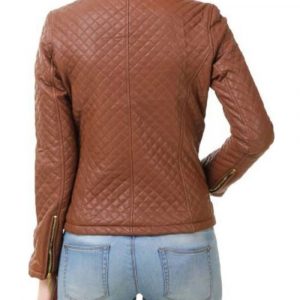 Alternative view of Women's Quilted Casual Brown Leather Jacket