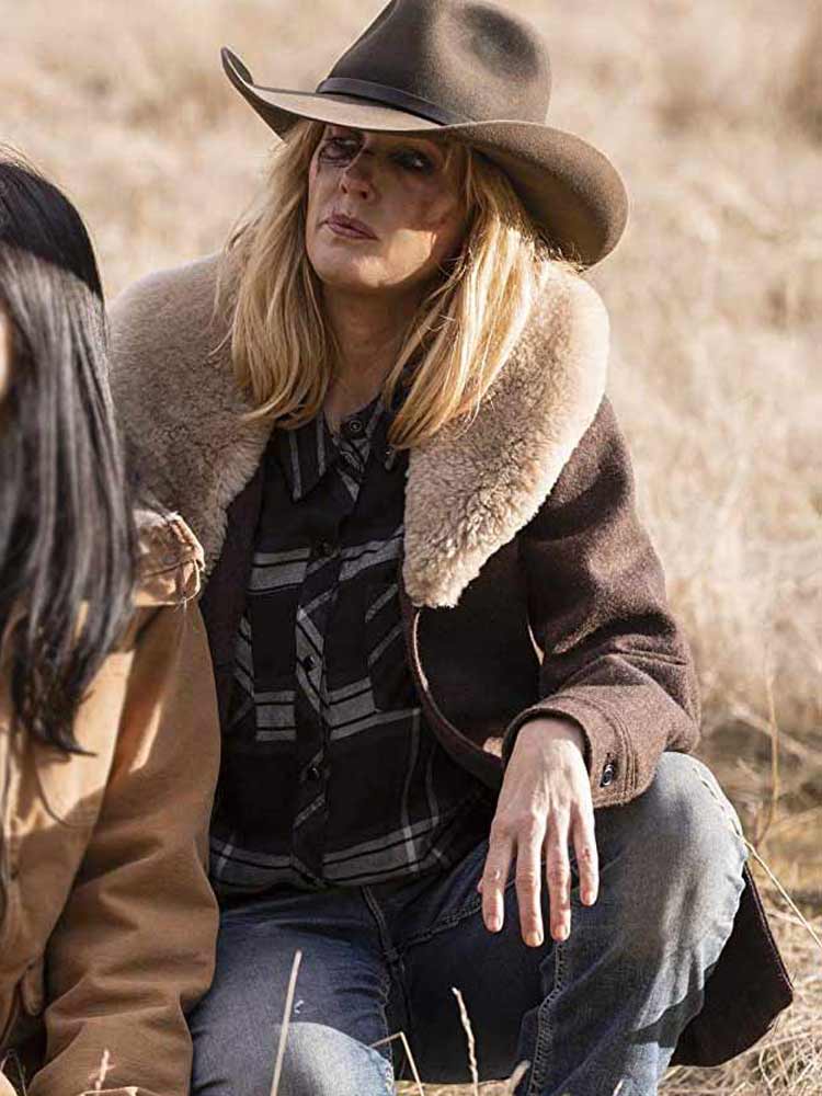 Kelly Reilly Yellowstone Fur Shawl Collar Coat