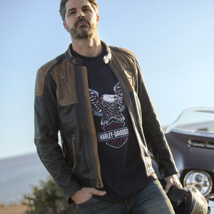 Alternative view of Mens Cafe Racer Harley Davidson Triple Vent System Trostel Distressed Leather Biker Jacket