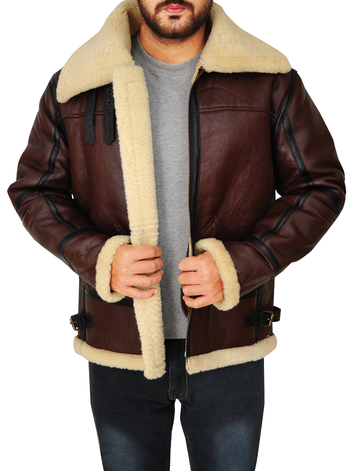Mens B3 Bomber Shearling Leather Brown Jacket