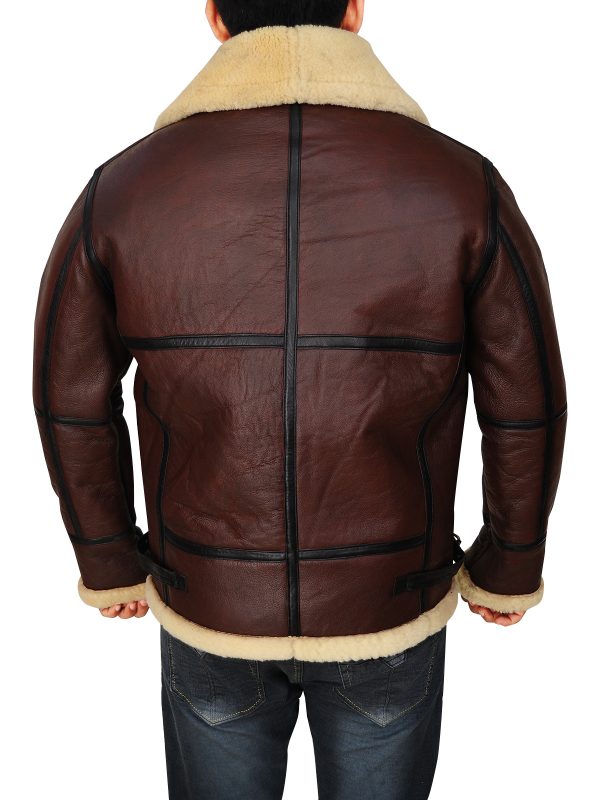 Mens B3 Bomber Shearling Leather Brown Jacket - Image 3