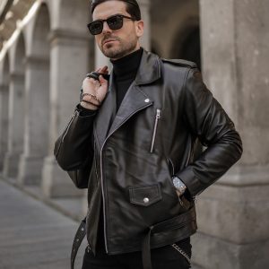 Brando Motorcycle Mens Black Asymmetrical Leather Jacket