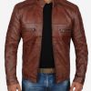 Austin Mens Distressed Brown Leather Cafe Racer Jacket