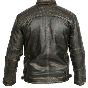 Alternative view of MEN’S DISTRESSED VINTAGE RETRO STYLE ZIPPED BIKER JACKET