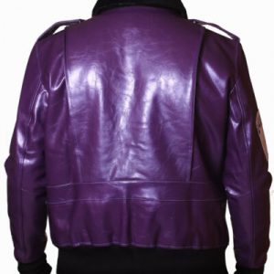 Alternative view of Batman Henchmen Joker Goon Purple Bomber Jacket with Faux Fur Collar
