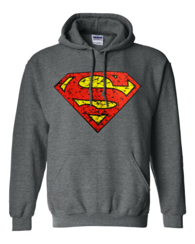 NEW SUPERMAN SHIELD LOGO SUPERHERO COMICS GREY MEN'S WINTER HOODIE SWEATSHIRT
