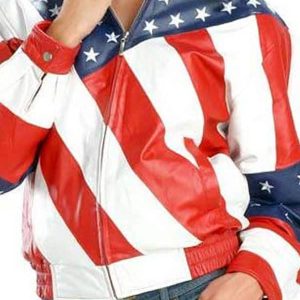 Alternative view of Womens American Flag Leather Jacket