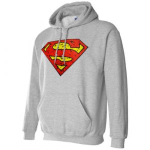 NEW SUPERMAN SHIELD LOGO SUPERHERO COMICS LIGHT GREY MEN'S WINTER HOODIE SWEATSHIRT