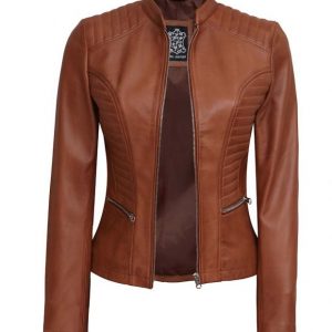 Alternative view of Rachel Womens Real Leather Tan Fitted Jacket