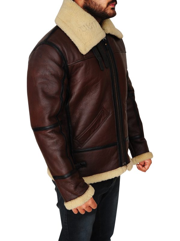 Mens B3 Bomber Shearling Leather Brown Jacket - Image 4