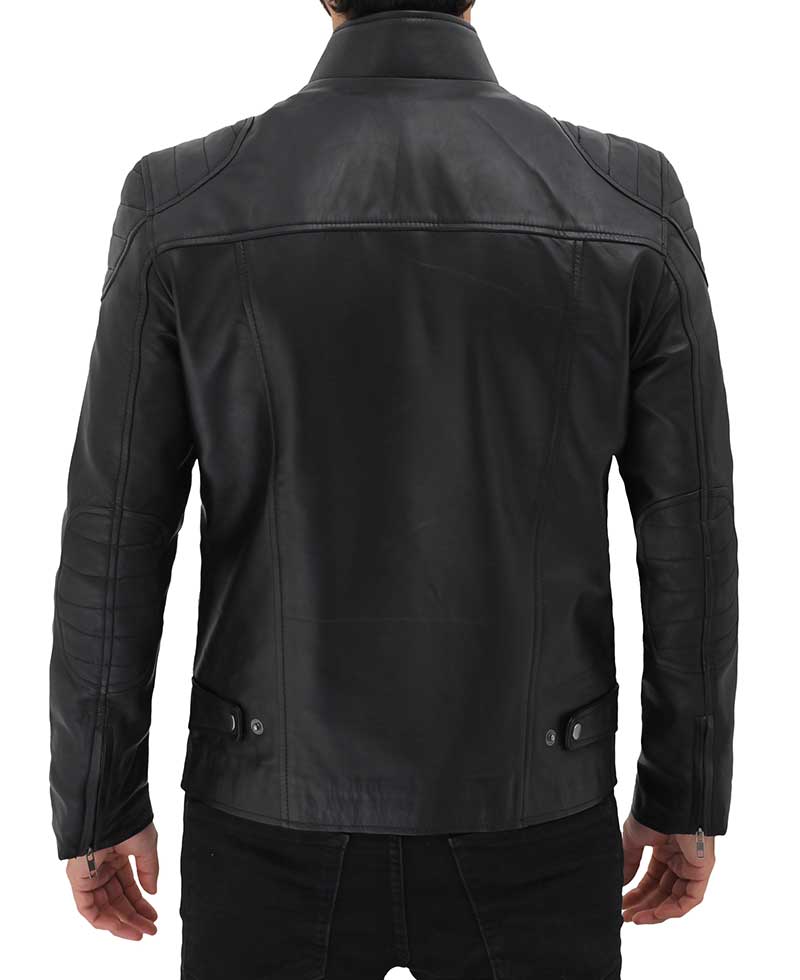 Vermont Black Leather Cafe Racer Motorcycle Jacket - Image 4