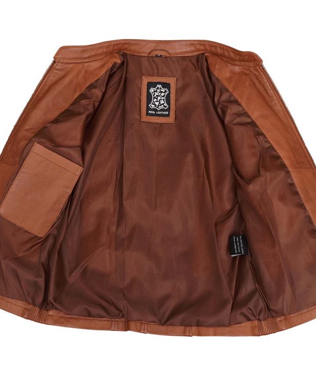Rachel Womens Real Leather Tan Fitted Jacket - Image 4
