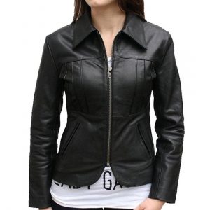 Alternative view of Women's Casual Slim Fit Style Black Leather Jacket