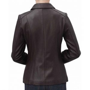 Alternative view of Women's Shirt Collar Casual Brown Leather Jacket