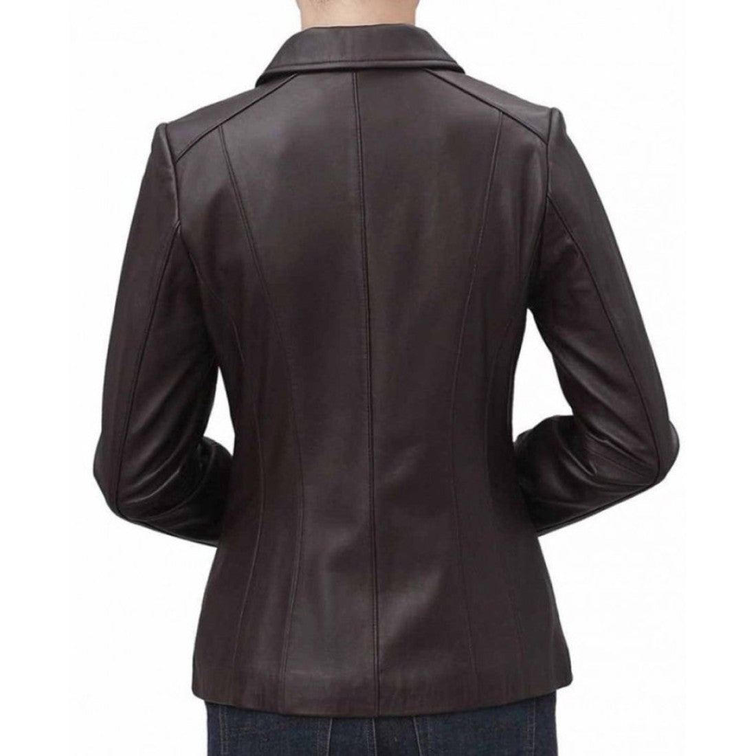 Women's Shirt Collar Casual Brown Leather Jacket - Image 2