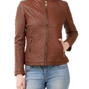 Women's Quilted Casual Brown Leather Jacket