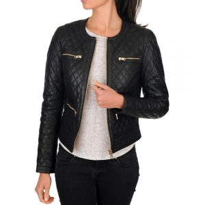 Women's Casual Wear Black Quilted Leather Jacket