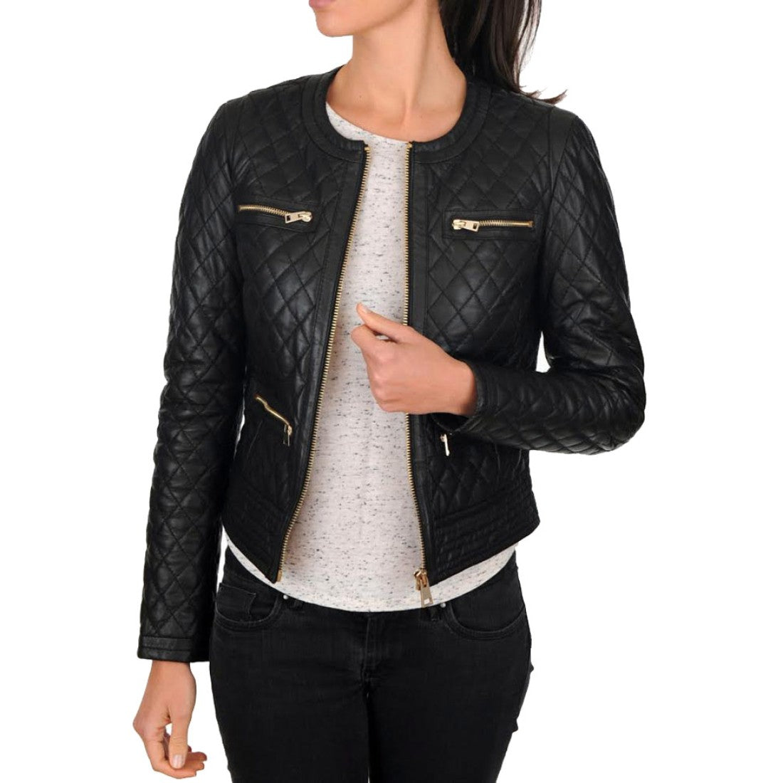 Women's Casual Wear Black Quilted Leather Jacket