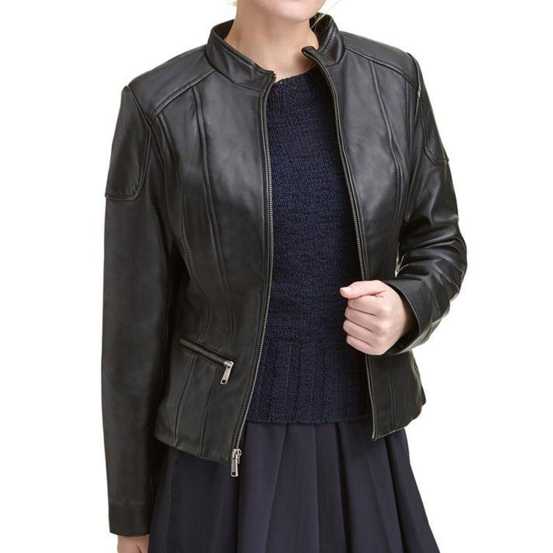 Women's Casual Black Leather Jacket - Image 3