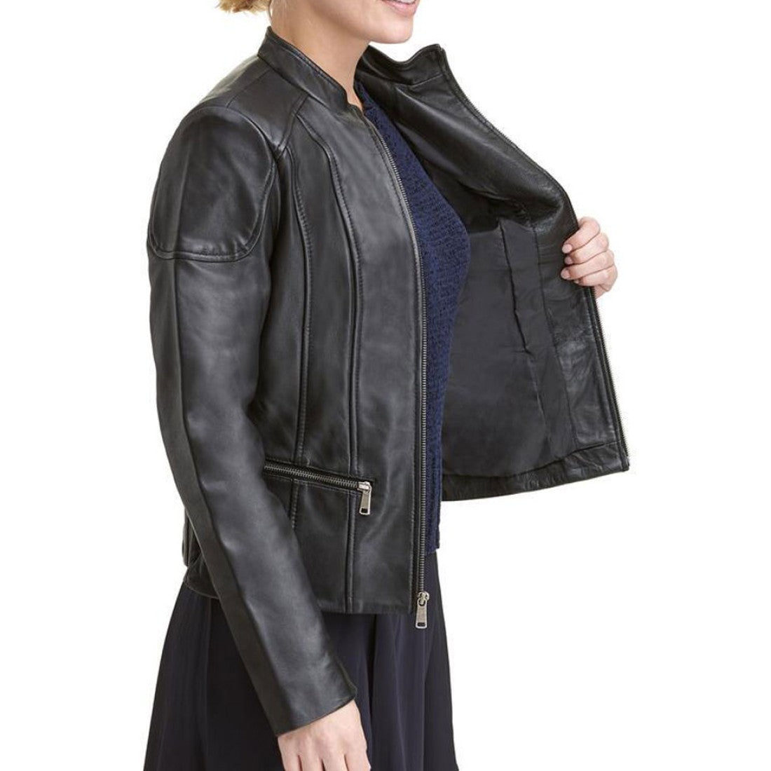 Women's Casual Black Leather Jacket - Image 4