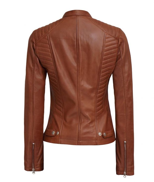 Rachel Womens Real Leather Tan Fitted Jacket - Image 3