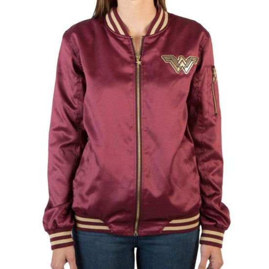 WOMEN'S WONDER WOMAN BOMBER RED JACKET - Image 2