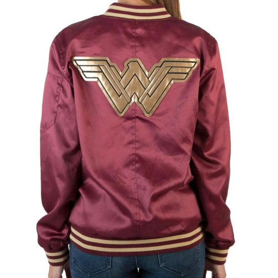 WOMEN'S WONDER WOMAN BOMBER RED JACKET