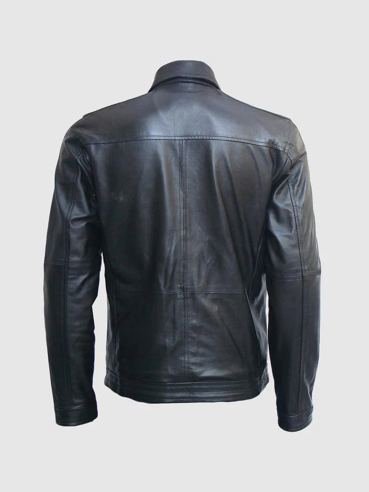 Mens Black Classic Leather Racer Jackets - Image 2