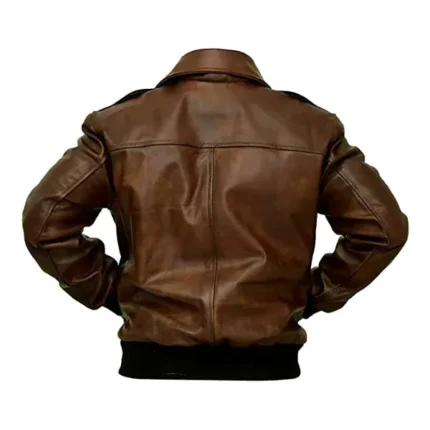 A-2 Aviator Bomber Brown Leather Jacket Back