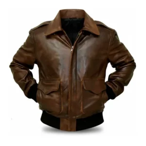 A-2 Aviator Bomber Brown Leather Jacket Front