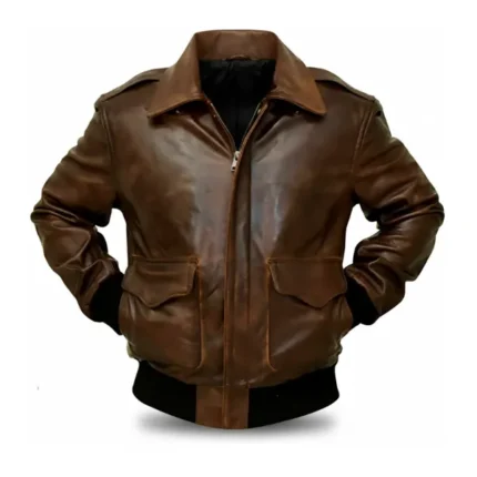 A-2 Aviator Bomber Brown Leather Jacket Front