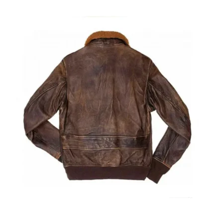 G-1 Aviator Brown Fur Collar Bomber Leather Jacket Back