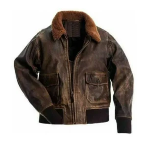 G-1 Aviator Brown Fur Collar Bomber Leather Jacket Front