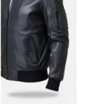 Mens Black Leather Bomber Jacket Sleeves