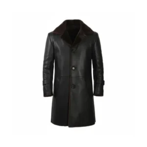 Mens Black Shearling Coat Front