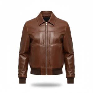 Mens Brown Distressed Bomber Leather Jacket Front