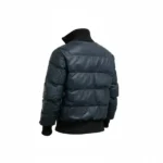 Mens Dark Blue Leather Puffer Jacket - Image 4