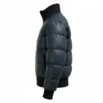 Mens Dark Blue Leather Puffer Jacket - Image 3