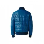 Mens Light Blue Bomber Leather Puffer Jacket - Image 2