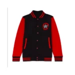 Stranger Things Demogorgon Hunter Varsity Black and Red Jacket Front